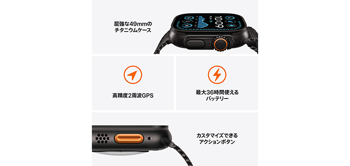 Apple Watch ultra 2 49mm ブラックチタニウムケースとブラックオーシャンバンド