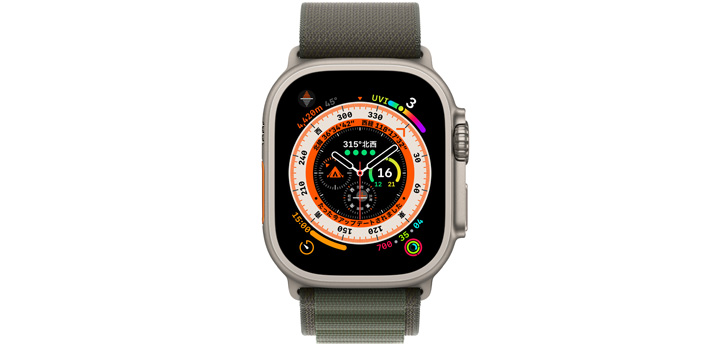 Apple Watch Ultra 49 mm チタニウムケースとグリーンアルパインループ