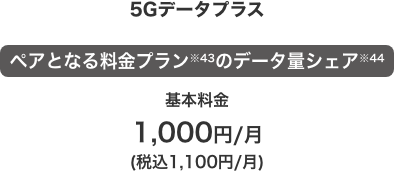 5Gデータプラス ペアとなる料金プラン※43のデータ量シェア※44 基本料金 1,000円／月（税込1,100円／月）