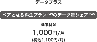データプラス ペアとなる料金プラン※45のデータ量シェア※46 基本料金 1,000円／月（税込1,100円／月）