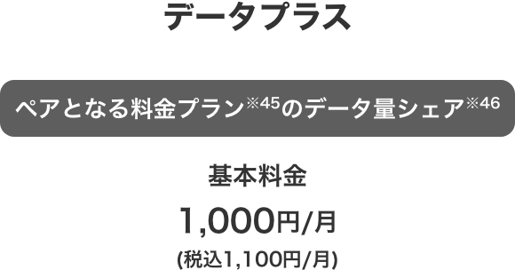データプラス ペアとなる料金プラン※45のデータ量シェア※46 基本料金 1,000円／月（税込1,100円／月）