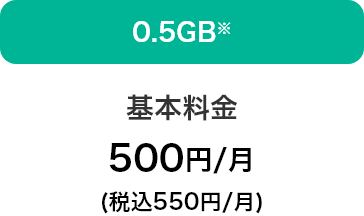 0.5GB※ 基本料金 500円／月 （税込550円／月）