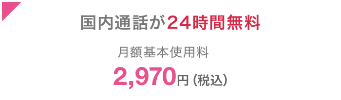 国内通話が24時間無料 月額基本使用料2,970円(税込)