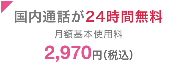 国内通話が24時間無料 月額基本使用料2,970円(税込)