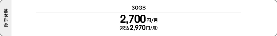 30GBの基本料金は税抜2,700円／月（税込2,970円／月）。