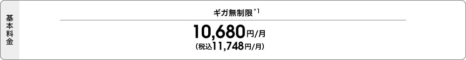 ギガ無制限の基本料金は税抜10,680円／月（税込11,748円／月）。