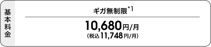 ギガ無制限の基本料金は税抜10,680円／月（税込11,748円／月）。