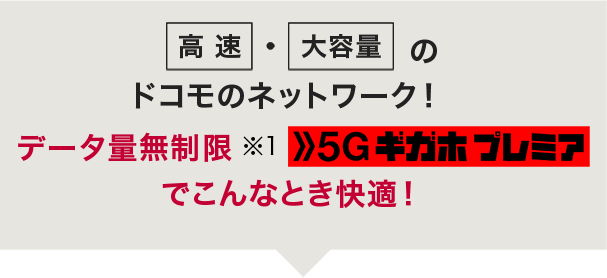 高速・大容量のドコモのネットワーク!データ量無制限(※1)5Gギガホ プレミアでこんなとき快適!
