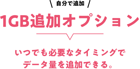 自分で追加 1GB追加オプション いつでも必要なタイミングでデータ量を追加できる。