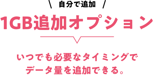 自分で追加 1GB追加オプション いつでも必要なタイミングでデータ量を追加できる。