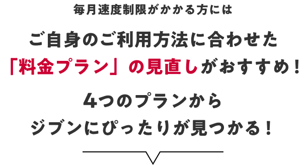 毎月速度制限がかかる方にはご自身のご利用方法に合わせた「料金プラン」の見直しがおすすめ！4つのプランからジブンにぴったりが見つかる！
