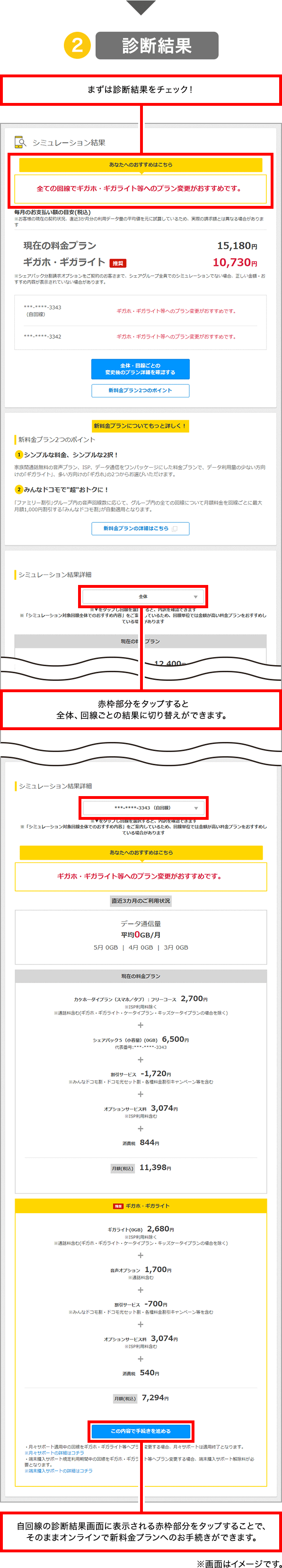 しっかり料金シミュレーションの画面イメージ