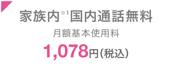 家族内*1国内通話無料 月額基本使用料1,078円（税込）