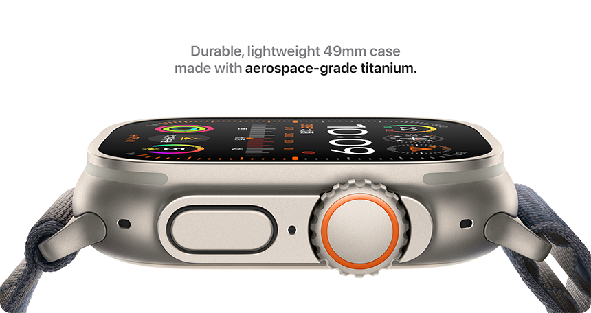Durable, lightweight 49mm case made with aerospace-grade titanium.