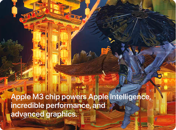Apple M3 chip powers Apple Intelligence, incredible performance, and advanced graphics.