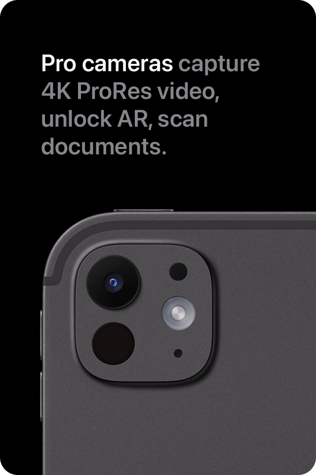 Pro cameras capture 4K ProRes video, unlock AR, and scan documents.