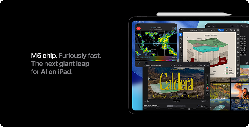 M5 chip. Furiously fast. The next giant leap for AI on iPad.