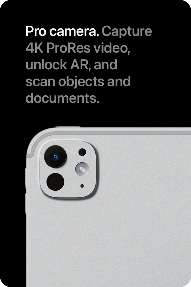 Pro camera. Capture 4K ProRes video, unlock AR, and scan objects and documents.