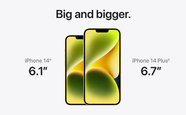 Big and bigger. iPhone14 6.1 iPhone14 Plus 6.7