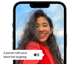 VoiceOver describing a photo of a person on iPhone.