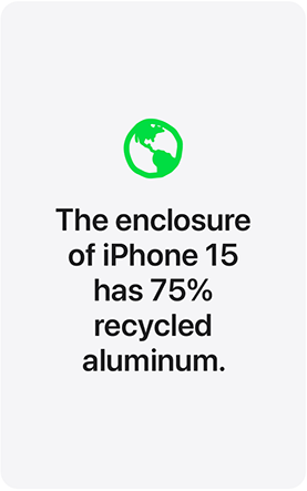 The enclosure of iPhone 15 has 75% recycled aluminum.