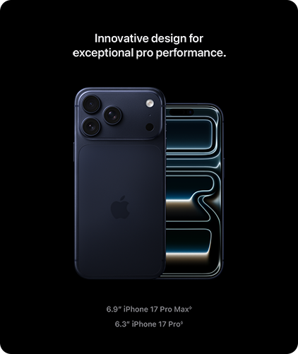 Innovative design for exceptional pro performance. 6.9 iPhone 17 Pro Max 6.3 iPhone 17 Pro
