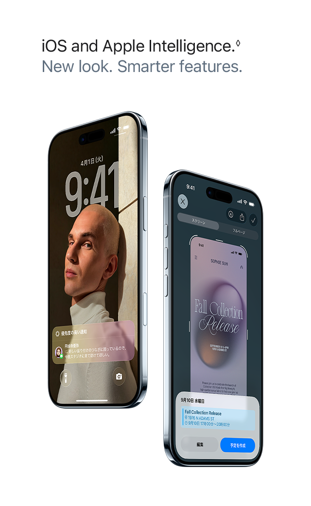 iOS and Apple Intelligence. New look. Smarter features.