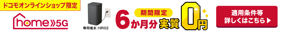 ドコモオンラインショップ限定home 5G期間限定6か月分実質0円 専用端末：HR02 適用条件等詳しくはこちら