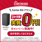 「home 5G プラン」 3か月間実質0円 キャンペーン！