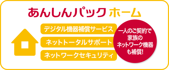 あんしんパック ホーム：デジタル機器補償サービス、ネットトータルサポート、ネットワークセキュリティ。一人のご契約で家族のネットワーク機器も補償！