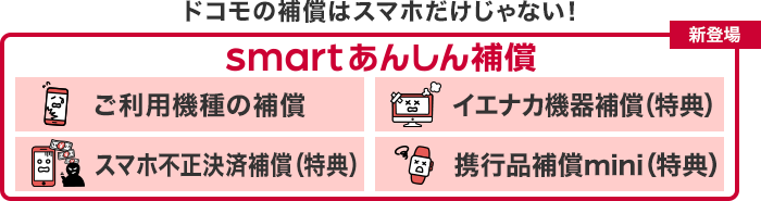 ドコモの補償はスマホだけじゃない！smartあんしん補償（ご利用機種の補償、イエナカ機器補償（特典）、スマホ不正決済補償（特典）、携行品補償mini（特典））新登場