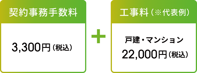 契約事務手数料3,300円（税込）＋工事料（※代表例）戸建・マンション：22,000円（税込）