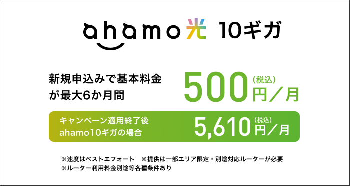 ahamoユーザー専用 ド速い! ahamo光 10ギガ 最大通信速度10Gbps※1の高速インターネット 新規ご契約特典あり! 新規お申込み・転用・事業者変更で、25,000ptもらえる!+工事無料