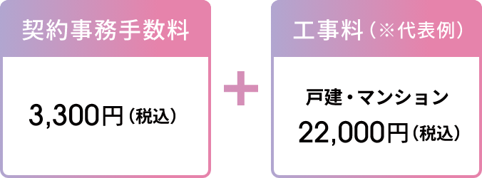 契約事務手数料3,300円（税込）＋工事料（※代表例）戸建・マンション：22,000円（税込）