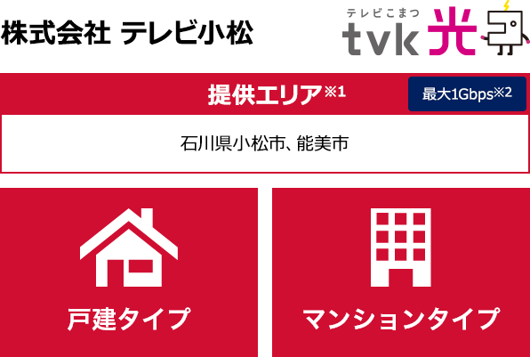 株式会社 テレビ小松【提供エリア】石川県小松市、能美市 最大1Gbps 【戸建タイプ】【マンションタイプ】