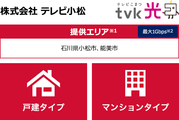 株式会社 テレビ小松【提供エリア】石川県小松市、能美市 最大1Gbps　【戸建タイプ】【マンションタイプ】