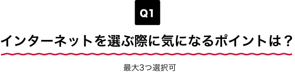 Q1 インターネットを選ぶ際に気になるポイントは？ 最大3つ選択可