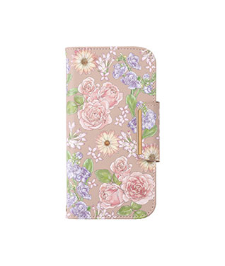 らくらくスマートフォン F-53E 花柄レザーフリップケース＜ベージュ＞
