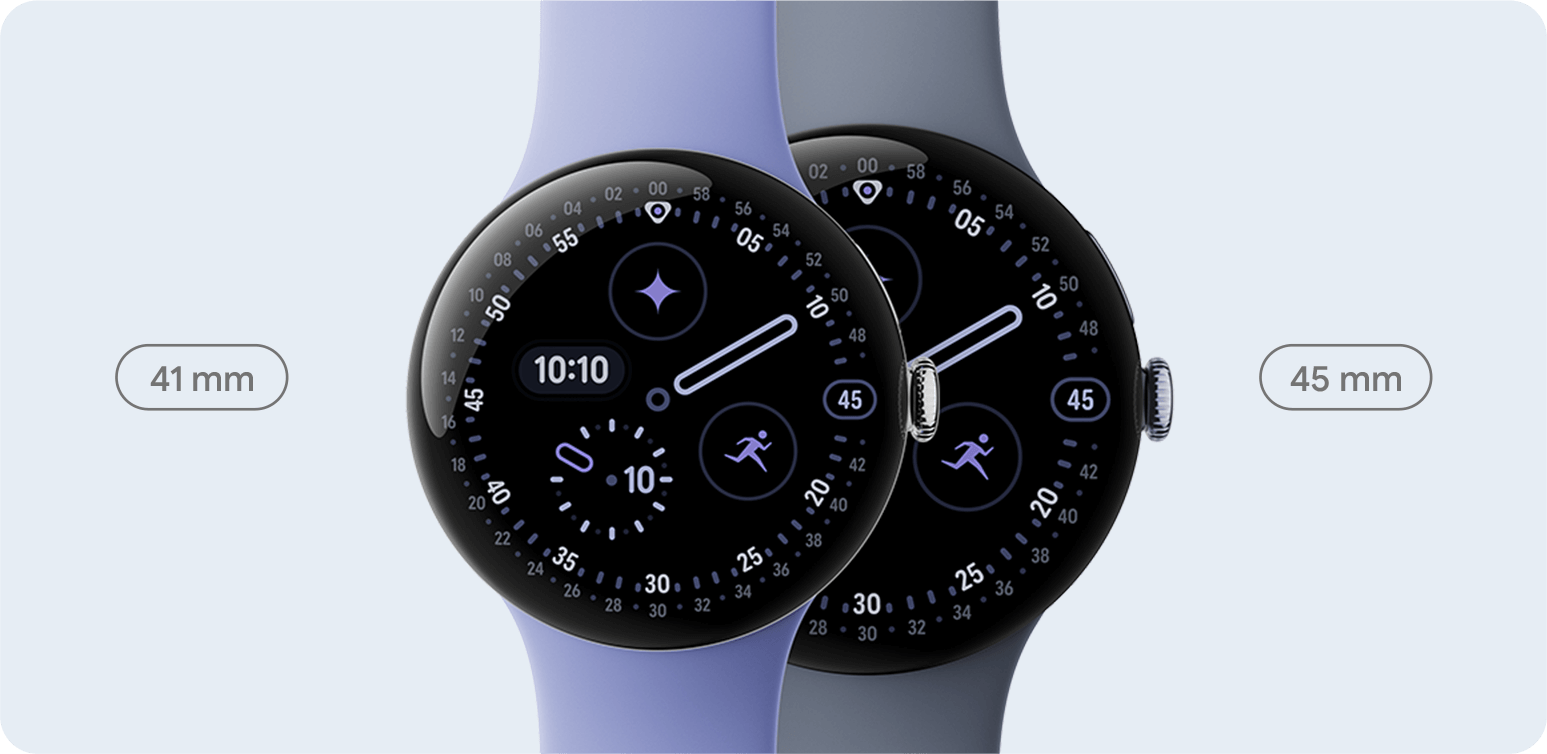 Google Pixel Watch 4の41mmと45mmの表示領域拡大と明るくなったことを表現したイメージ画像