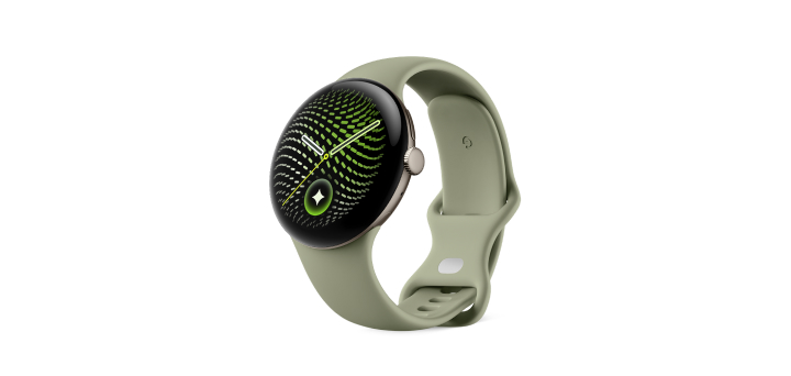 Google Pixel Watch 5（45 mm）Satin Pyrite アルミケース／Olive アクティブバンド（第 2 世代） 