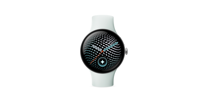 Google Pixel Watch 5（45 mm）Polished Silver アルミケース／Fog アクティブバンド（第 2 世代）