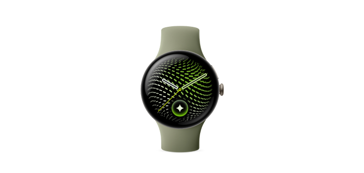 Google Pixel Watch 5（45 mm）Satin Pyrite アルミケース／Olive アクティブバンド（第 2 世代） 