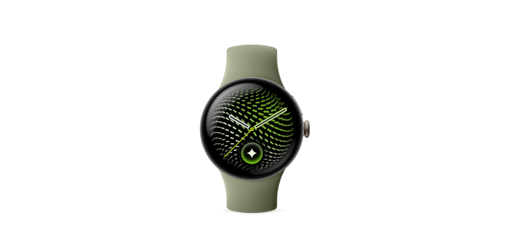 Google Pixel Watch 5（41 mm）Satin Pyrite アルミケース／Olive アクティブバンド（第 2 世代） 