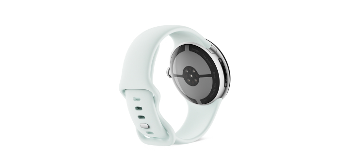 Google Pixel Watch 5（45 mm）Polished Silver アルミケース／Fog アクティブバンド（第 2 世代）