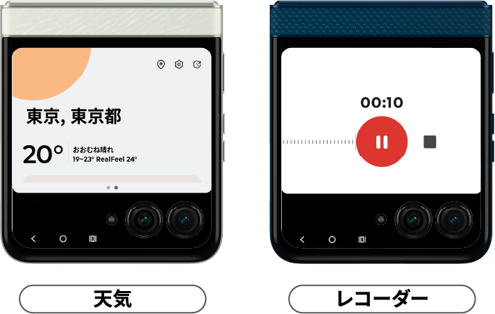アウトディスプレイ表示イメージ:天気/レコーダー