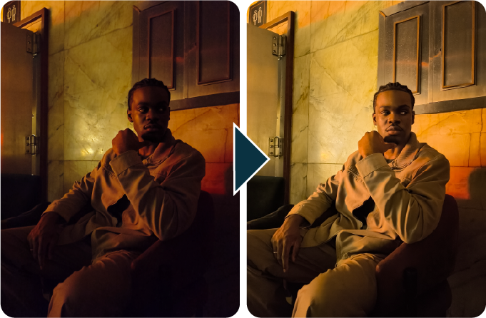 使用イメージ:元写真と「moto ai」を使って色味が鮮やかに強調された写真