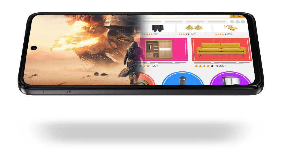 使用イメージ：約6.7インチのFHD＋大画面ディスプレイ。