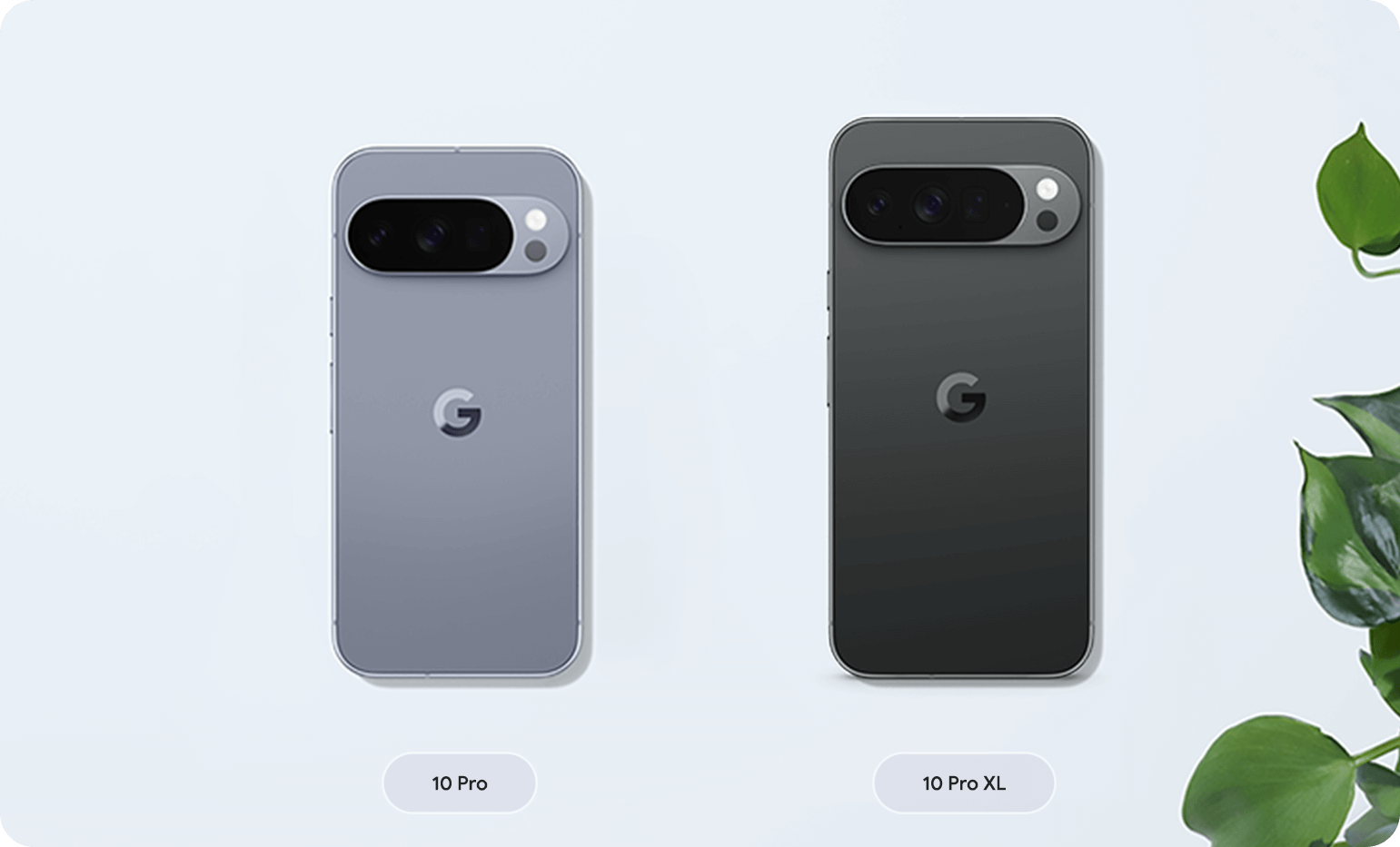 Google Pixel 10 Pro（ムーンストーン）とGoogle Pixel 10 Pro XL（オブシディアン）のサイズとカラーの比較画像