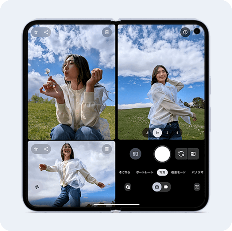 ディスプレイの左側に撮影済みの女性の写真が表示され、右側にはこれから撮影する女性が表示されているイメージ画像