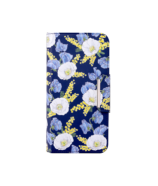AQUOS Wish5 SH-52F 花柄レザーフリップケース＜ネイビー＞